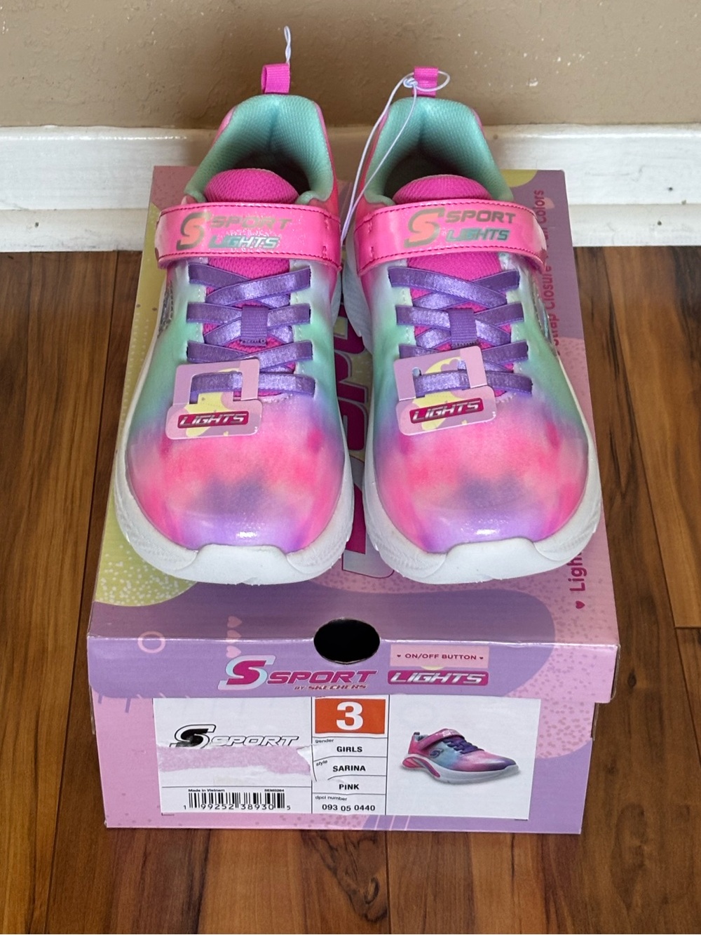 Skechers Girls' Pink Purple Blue Light-Up Sneakers Shoes size 3